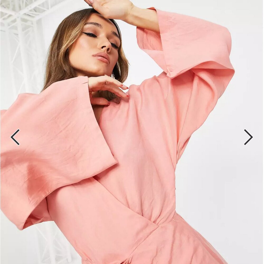 ASOS Pretty Lavish knot front mini dress in pink - size 6 - Picture 6 of 7